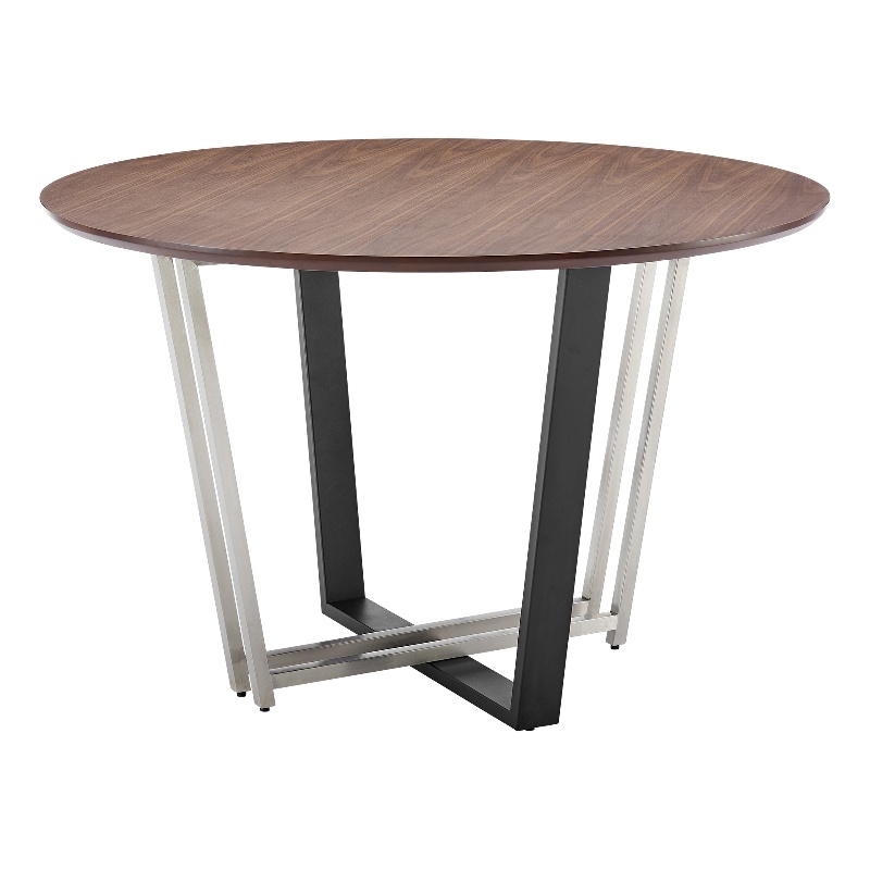 Joana Round Dining Table  Black Iron Base with Walnut Tabletop