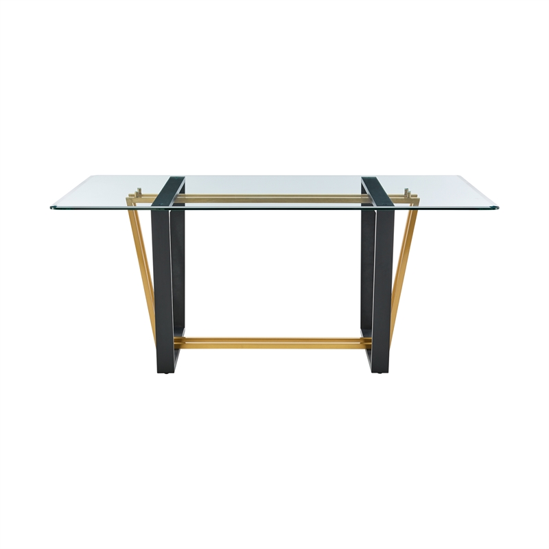 Kai  Dining Table Black Iron Base with Glass Tabletop