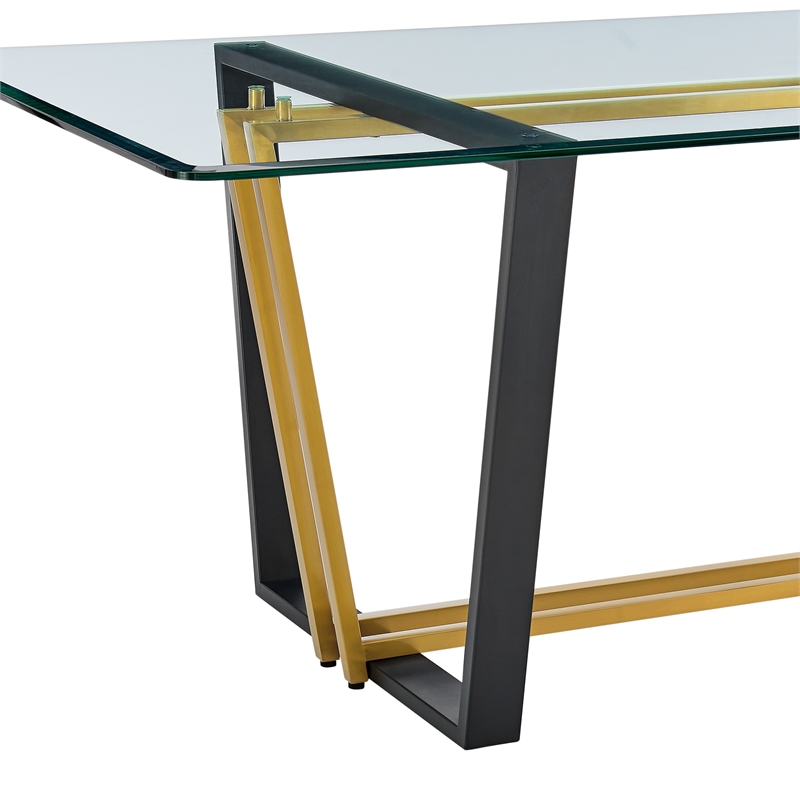 Kai  Dining Table Black Iron Base with Glass Tabletop