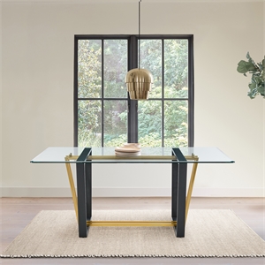 Kai  Dining Table Black Iron Base with Glass Tabletop