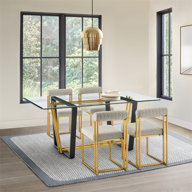 Kai  Dining Table Black Iron Base with Glass Tabletop