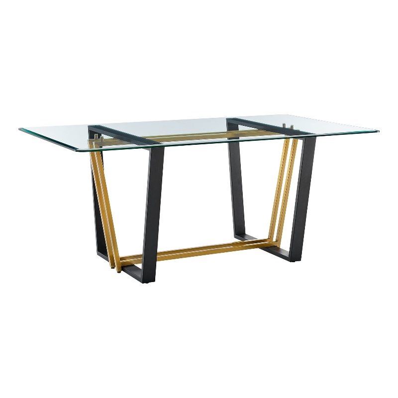 Kai  Dining Table Black Iron Base with Glass Tabletop