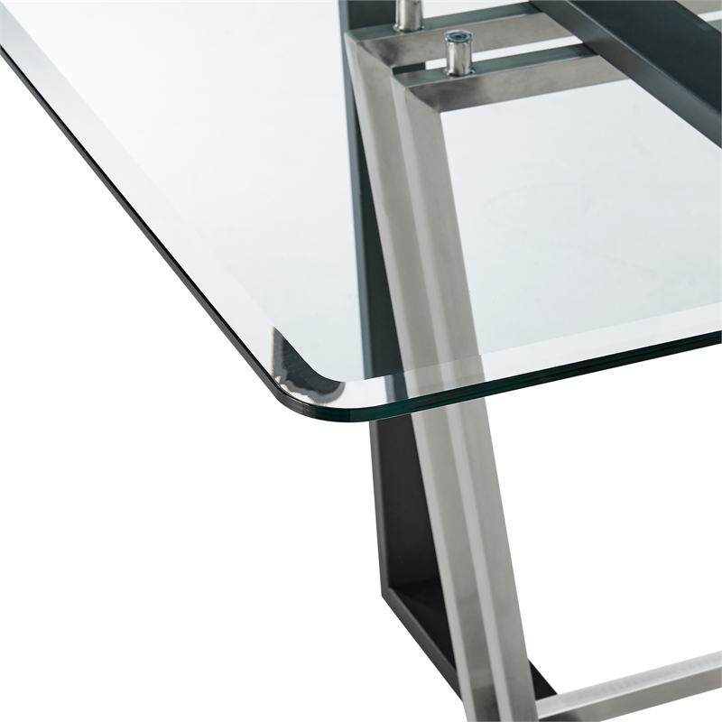 Kai Dining Table Stainless Steel Base with Glass Tabletop