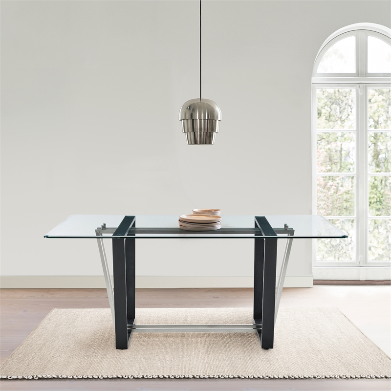 Kai Dining Table Stainless Steel Base with Glass Tabletop