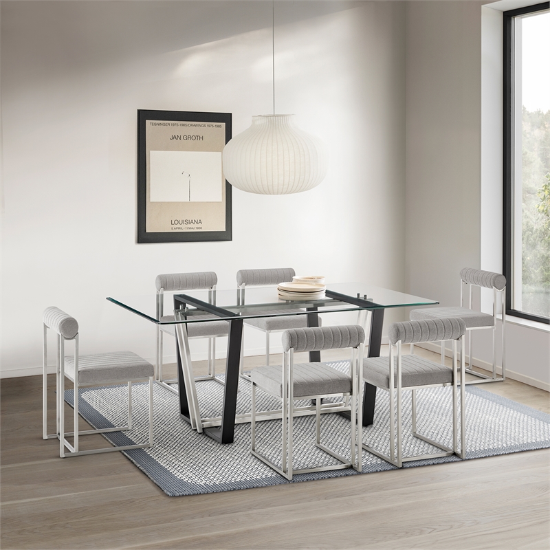 Kai Dining Table Stainless Steel Base with Glass Tabletop