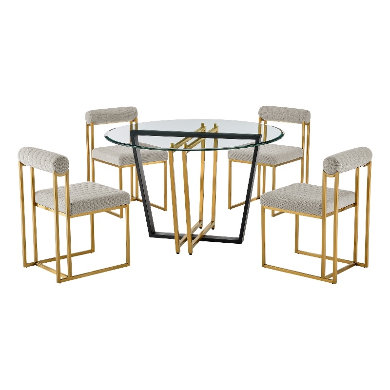 Devi Anastasia 5 Piece Round Glass Dining Table Set
