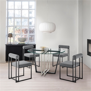 Devi Anastasia 5 Piece Round Glass Dining Table Set with Gray Fabric