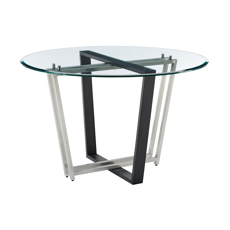 Devi Anastasia 5 Piece Round Glass Dining Table Set with Light Gray Fabric