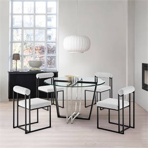 Devi Anastasia 5 Piece Round Glass Dining Table Set with Light Gray Fabric