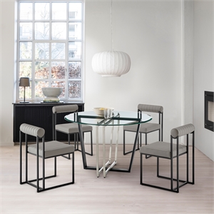 Devi Anastasia 5 Piece Round Glass Dining Table Set with Light Gray Faux Leather