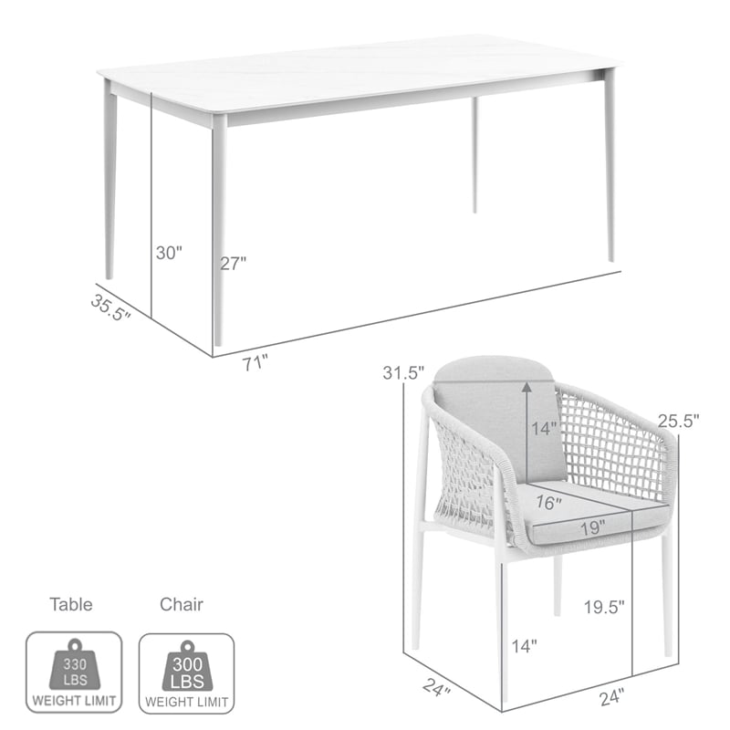 Rhodes Outdoor Patio 7 Piece Dining Set in Aluminum