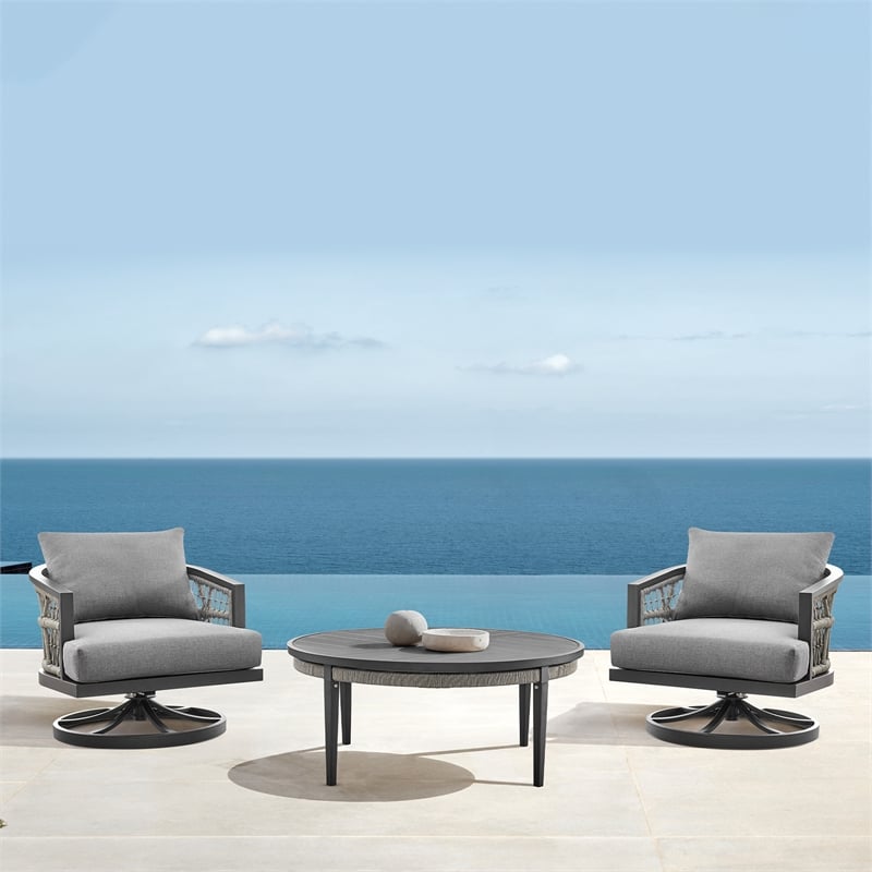 Zella Outdoor Patio 3 Piece Swivel Seating Set