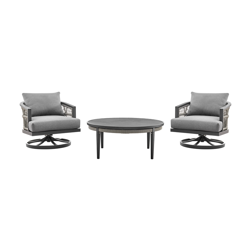 Zella Outdoor Patio 3 Piece Swivel Seating Set
