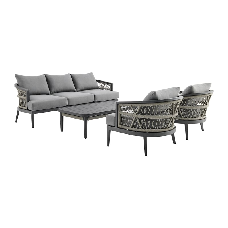 Zella Outdoor Patio 4 Piece Conversation Set in Aluminum