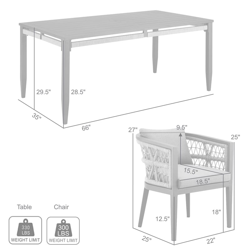 Zella Outdoor Patio 7 Piece Dining Set in Aluminum