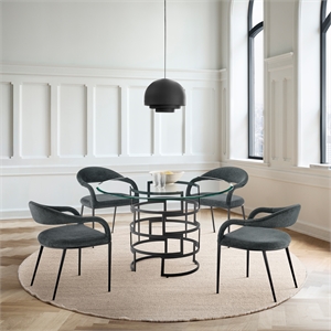 Diaz Morgan 5 Piece Round Glass Dining Table Set with Charcoal Fabric
