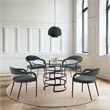 Diaz Morgan 5 Piece Round Glass Dining Table Set with Charcoal Fabric