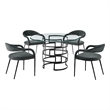 Diaz Morgan 5 Piece Round Glass Dining Table Set with Charcoal Fabric
