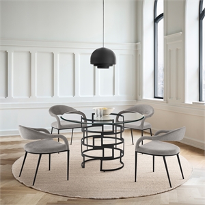 Diaz Morgan 5 Piece Round Glass Dining Table Set with Light Gray Fabric