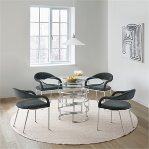 Diaz Morgan 5 Piece Round Glass Dining Table Set with Charcoal Fabric