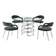 Diaz Morgan 5 Piece Round Glass Dining Table Set with Charcoal Fabric