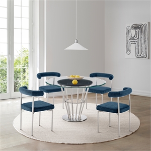 Veronica Shannon 5 Piece Round Dining  Set with Blue Fabric