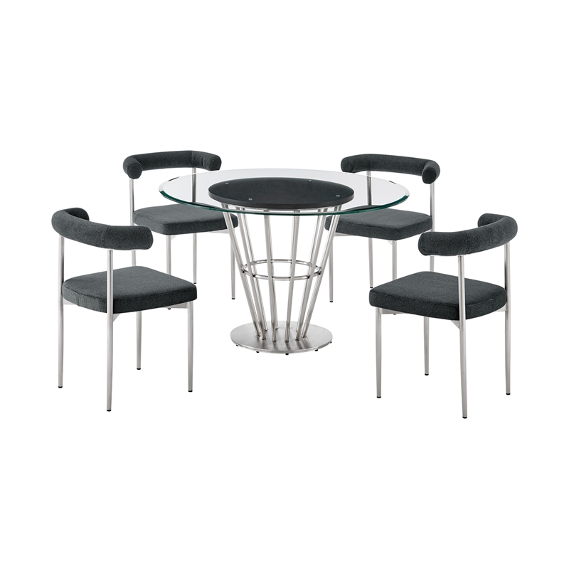 Veronica Shannon 5 Piece Round  Dining  Set with Charcoal Fabric