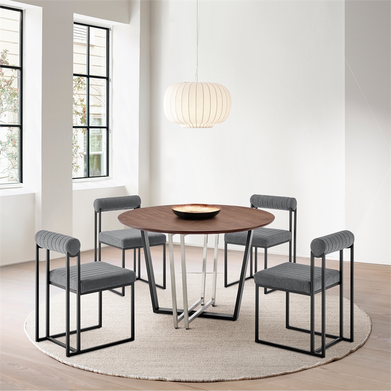 Joana Anastasia 5 Piece Round Dining Set with Anchor Gray Fabric