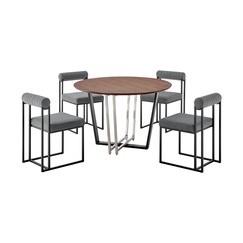 Joana Anastasia 5 Piece Round Dining Set with Anchor Gray Fabric