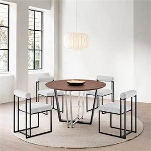 Joana Anastasia 5 Piece Round Dining Set with Light Gray Fabric