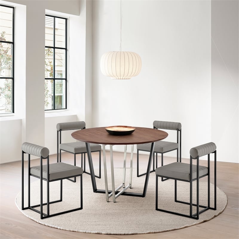 Joana Anastasia 5 Piece Round Dining  Set with Light Gray Faux Leather