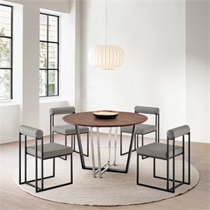 Joana Anastasia 5 Piece Round Dining  Set with Light Gray Faux Leather