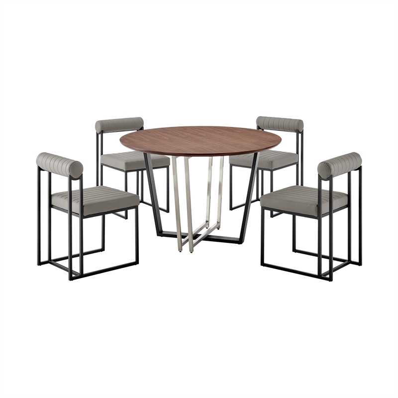 Joana Anastasia 5 Piece Round Dining  Set with Light Gray Faux Leather