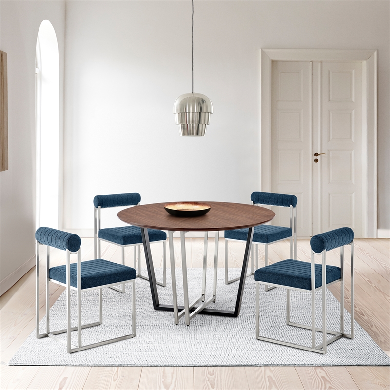 Joana Anastasia 5 Piece Round Dining Set with Blue Fabric
