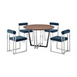 Joana Anastasia 5 Piece Round Dining Set with Blue Fabric