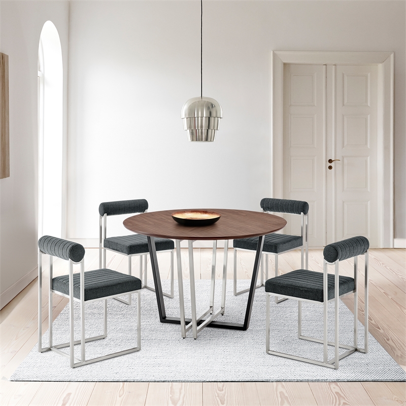 Joana Anastasia 5 Piece Round Dining  Set with  Charcoal Fabric