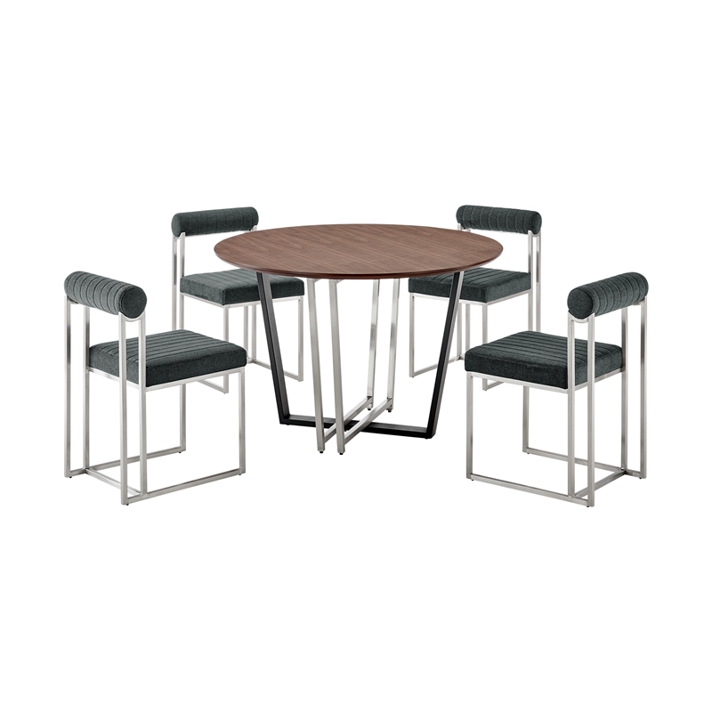 Joana Anastasia 5 Piece Round Dining  Set with  Charcoal Fabric