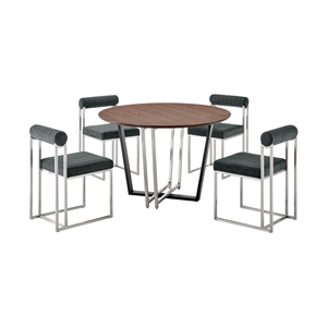 Joana Anastasia 5 Piece Round Dining  Set with  Charcoal Fabric