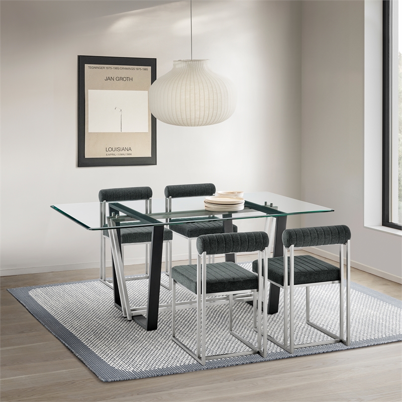 Kai Anastasia 5 Piece Rectangular  Dining Set with Charcoal Fabric
