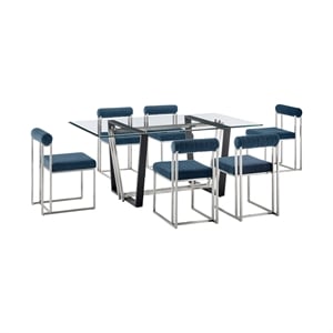 Kai Anastasia 7 Piece Rectangular  Dining  Set  Blue Fabric