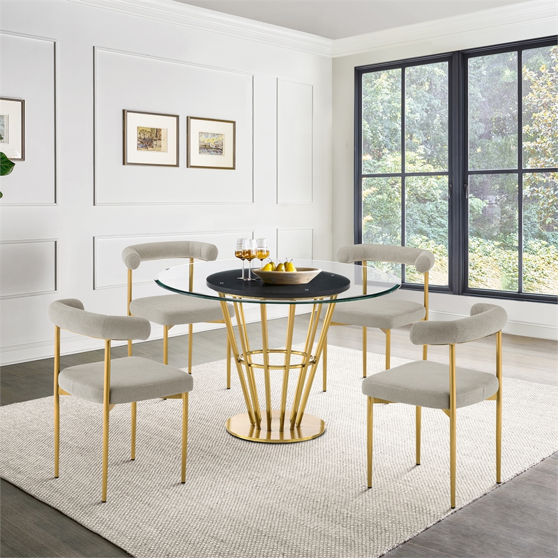 Veronica Shannon 5 Piece Round Dining Set with Taupe Fabric