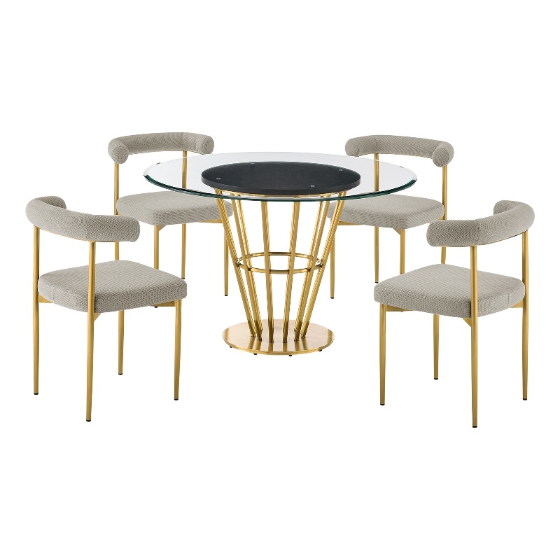 Veronica Shannon 5 Piece Round Dining Set with Taupe Fabric