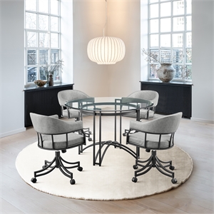 Tibet 5 Piece Dining Set with Round Tabletop and Faux Leather Rolling Chairs