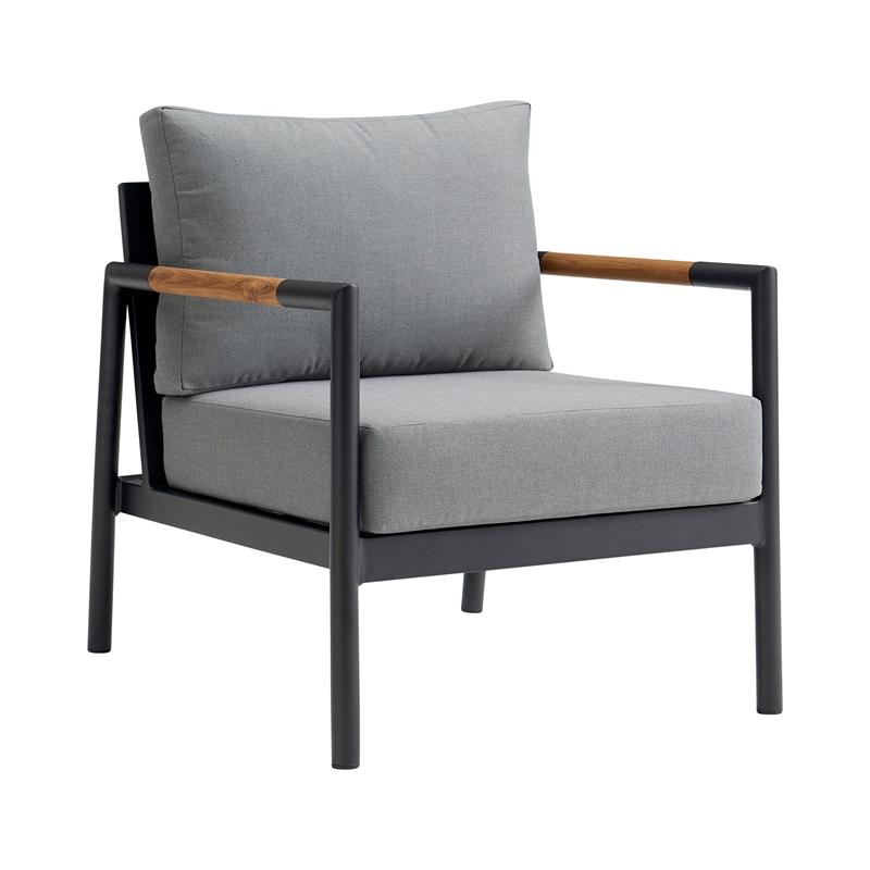 Crown Aluminum and Teak Wood Outdoor Chair in Black and Dark Gray