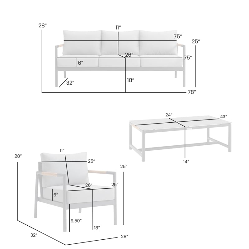 Crown Aluminum and Teak Wood Outdoor Coffee Table in Black