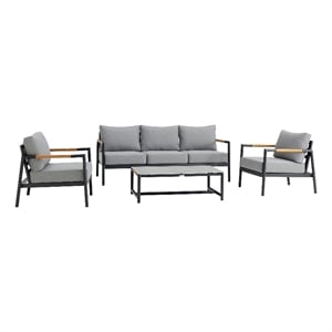 Crown Aluminum and Teak Wood Outdoor Coffee Table in Black