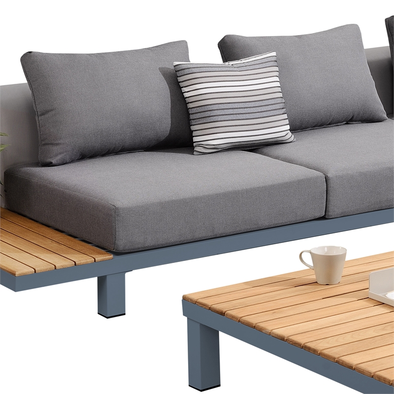 Polo Aluminum and Teak Wood Outdoor Coffee Table in Gray