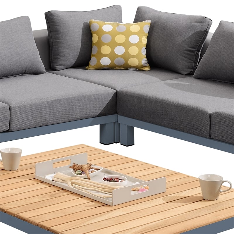 Polo Aluminum and Teak Wood Outdoor Coffee Table in Gray