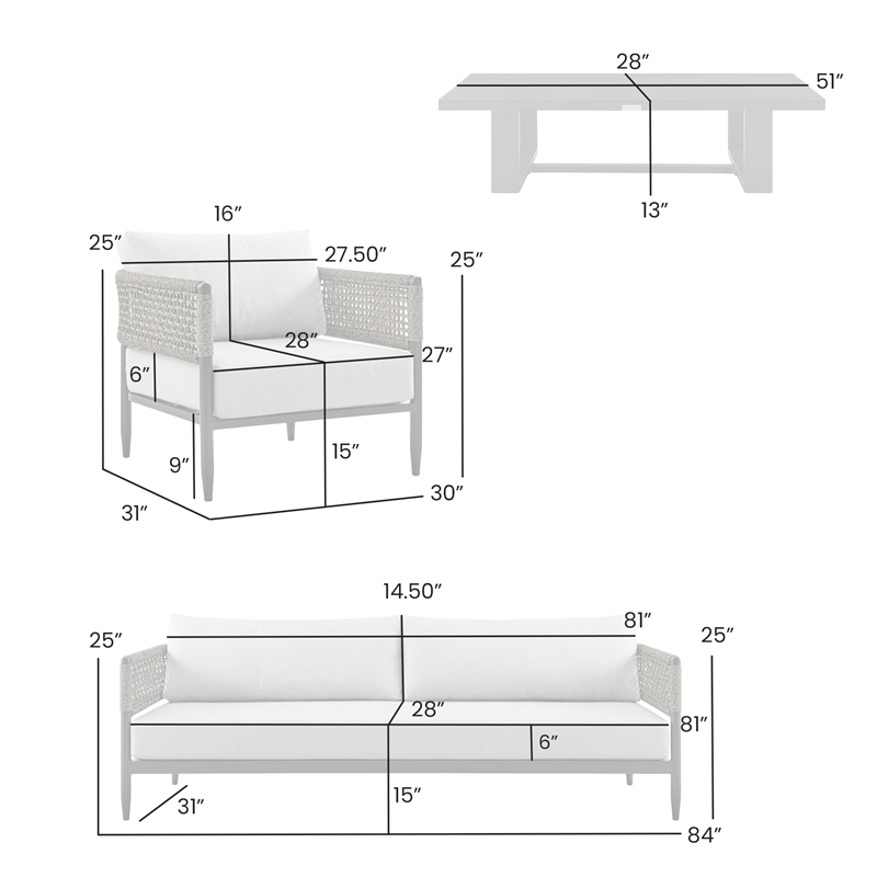 Koda Aluminum Outdoor Sofa in Black and Dark Gray