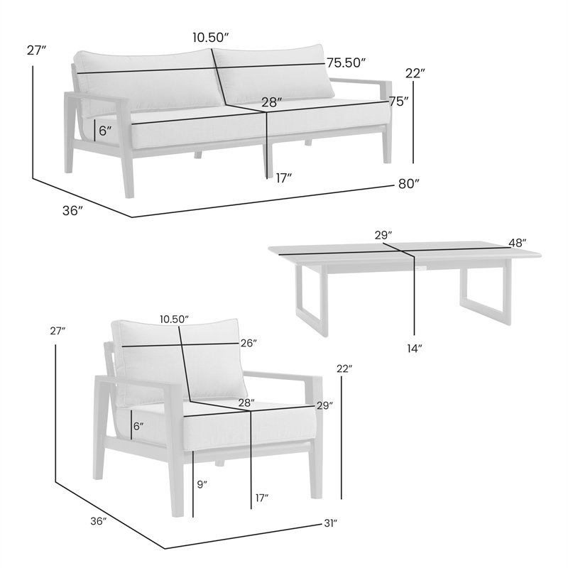 Cayman Aluminum Outdoor Sofa in Black and Dark Gray